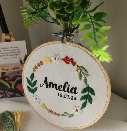 Personalized Birth Announcement Embroidery Hoop