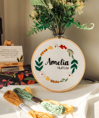 Personalized Birth Announcement Embroidery Hoop